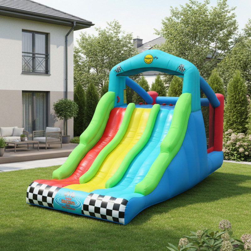 Dmuchany zamek TRIPLE SLIDE trampolina HappyHop 3 zjeżdżalnie