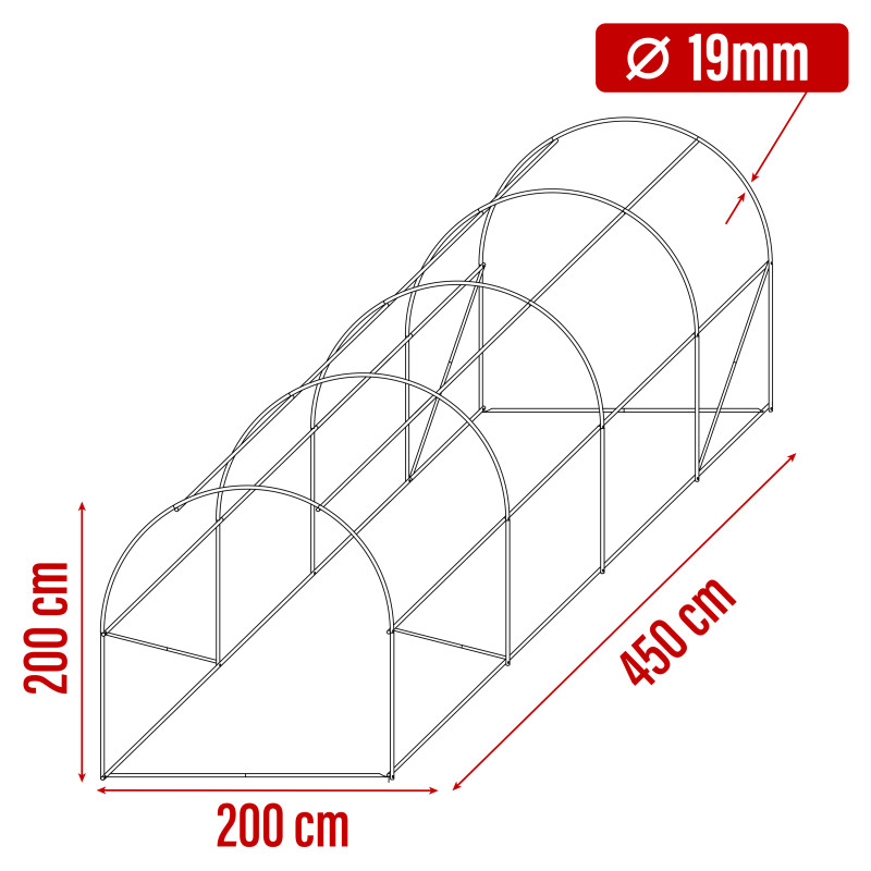 Tunel Szklarniowy 9m2 PREMIUM Grey 2x4,5m rurki 19mm