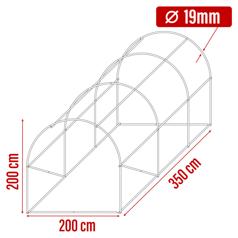 Tunel Szklarniowy 7m2 PREMIUM Green 2x3,5m rurki 19mm