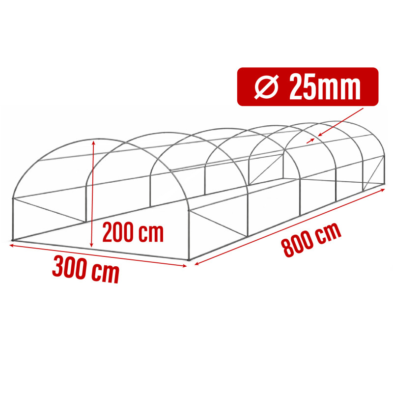 Stelaż Do Tunelu Szklarniowego Szkielet 3x8m grube rurki 25mm