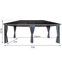 Pawilon ogrodowy z zasłonami 3x6 Altana pergola z poliwęglanowym dachem 18mkw
