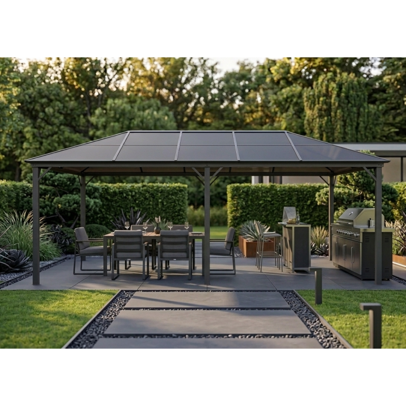 Pawilon ogrodowy 3x6 Altana pergola szara z poliwęglanowym dachem 18mkw