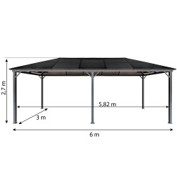 Pawilon ogrodowy 3x6 Altana pergola szara z poliwęglanowym dachem 18mkw