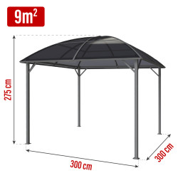 Pawilon ogrodowy z dachem kopułowym 3x3m altana pergola szara 9 mkw