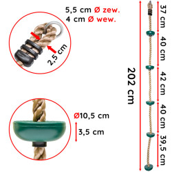 Zestaw akcesoriów na plac zabaw JUNGLE CLIMB lina drążki huśtawka 6el. ZIELONY