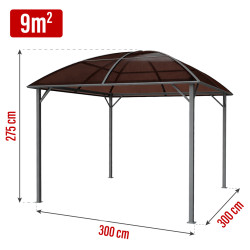 Pawilon ogrodowy z dachem kopułowym 3x3m altana pergola brązowa 9 mkw