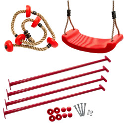 Zestaw akcesoriów na plac zabaw ROCKET CLIMB lina drążki huśtawka 6el. CZERWONY