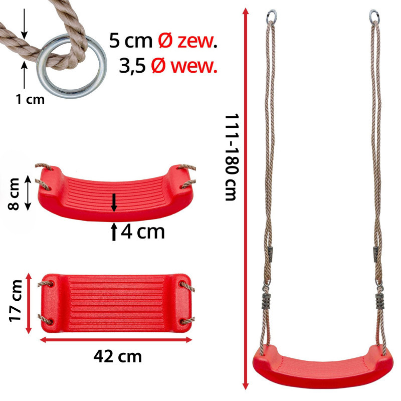 Zestaw akcesoriów na plac zabaw ROCKET CLIMB lina drążki huśtawka 6el. CZERWONY