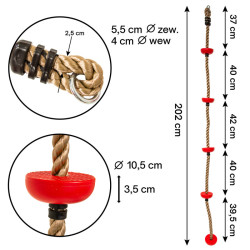 Zestaw akcesoriów na plac zabaw ROCKET CLIMB lina drążki huśtawka 6el. CZERWONY