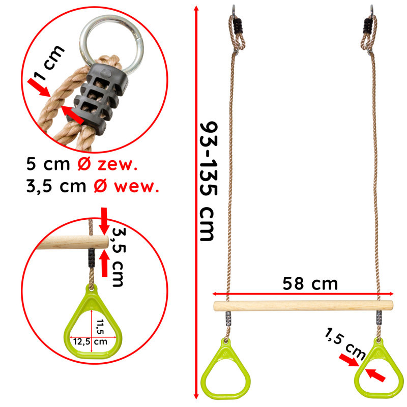 Zestaw akcesoriów na plac zabaw JUNGLE I dysk ślizg trapez 3el. ZIELONY