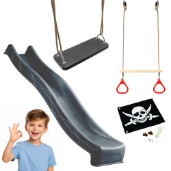 Zestaw akcesoriów na plac zabaw NINJA III huśtawka ślizg trapez flaga 4el. ANTRACYT