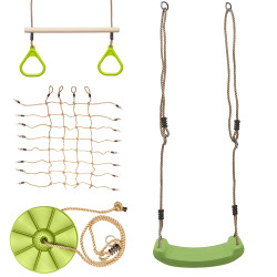 Zestaw akcesoriów na plac zabaw LIME CLIMB siatka trapez huśtawki 4el. ZIELONY