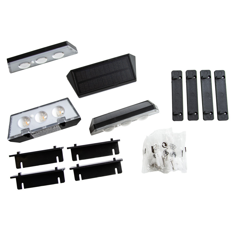 Lampa solarna ścienna ŚWIETLIK LED RGB kinkiet solarny na elewację, ogrodzenie - zestaw 4 sztuk