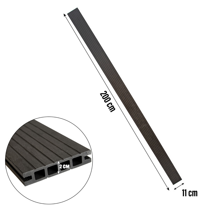 Deska tarasowa WPC 11x2x200 cm antracyt podest tarasowy 5 szt. 1,1mkw kompozytowa