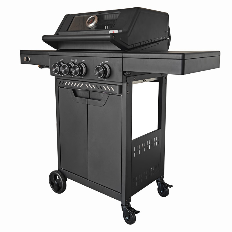 Grill gazowy HEATWAVE 3+1 LED żeliwny ruszt 11.9kW ogrodowy 113,4×49,2×109,4 cm