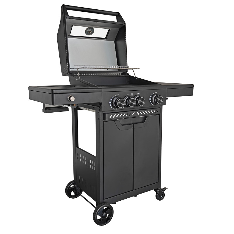 Grill gazowy HEATWAVE 3+1 LED żeliwny ruszt 11.9kW ogrodowy 113,4×49,2×109,4 cm