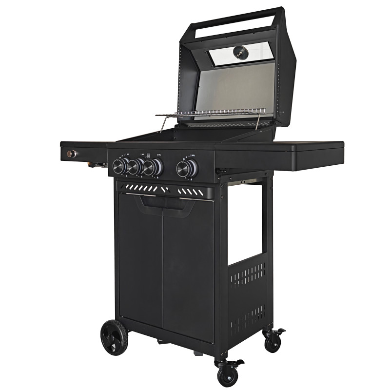 Grill gazowy HEATWAVE 3+1 LED żeliwny ruszt 11.9kW ogrodowy 113,4×49,2×109,4 cm