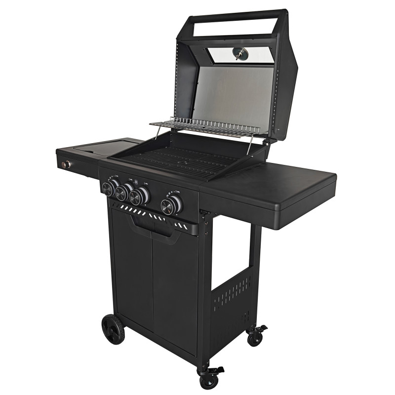 Grill gazowy HEATWAVE 3+1 LED żeliwny ruszt 11.9kW ogrodowy 113,4×49,2×109,4 cm