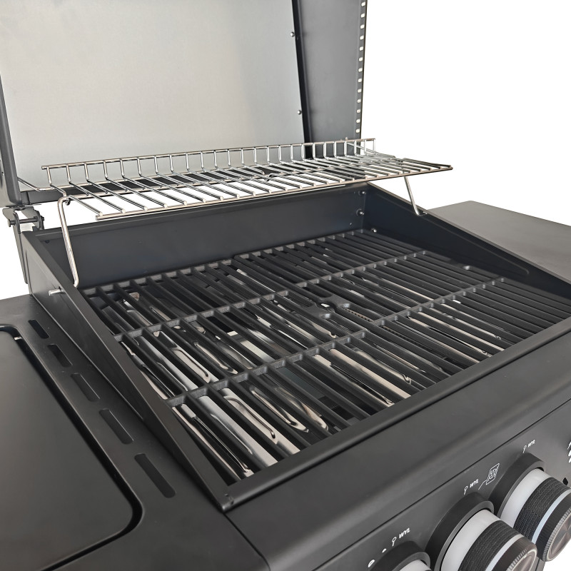 Grill gazowy HEATWAVE 3+1 LED żeliwny ruszt 11.9kW ogrodowy 113,4×49,2×109,4 cm