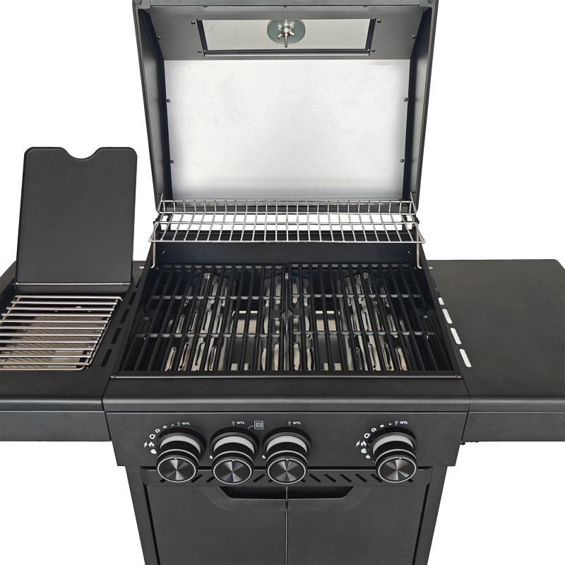 Grill gazowy HEATWAVE 3+1 LED żeliwny ruszt 11.9kW ogrodowy 113,4×49,2×109,4 cm