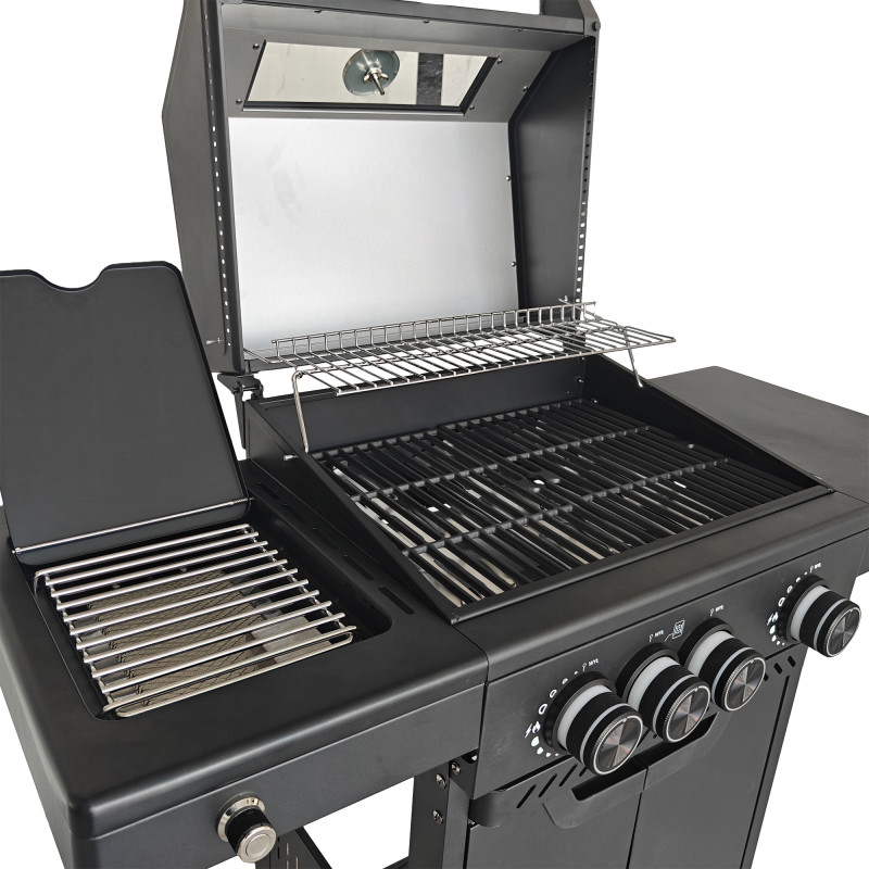 Grill gazowy HEATWAVE 3+1 LED żeliwny ruszt 11.9kW ogrodowy 113,4×49,2×109,4 cm