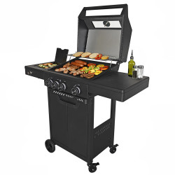 Grill gazowy HEATWAVE 3+1 LED żeliwny ruszt 11.9kW ogrodowy 113,4×49,2×109,4 cm