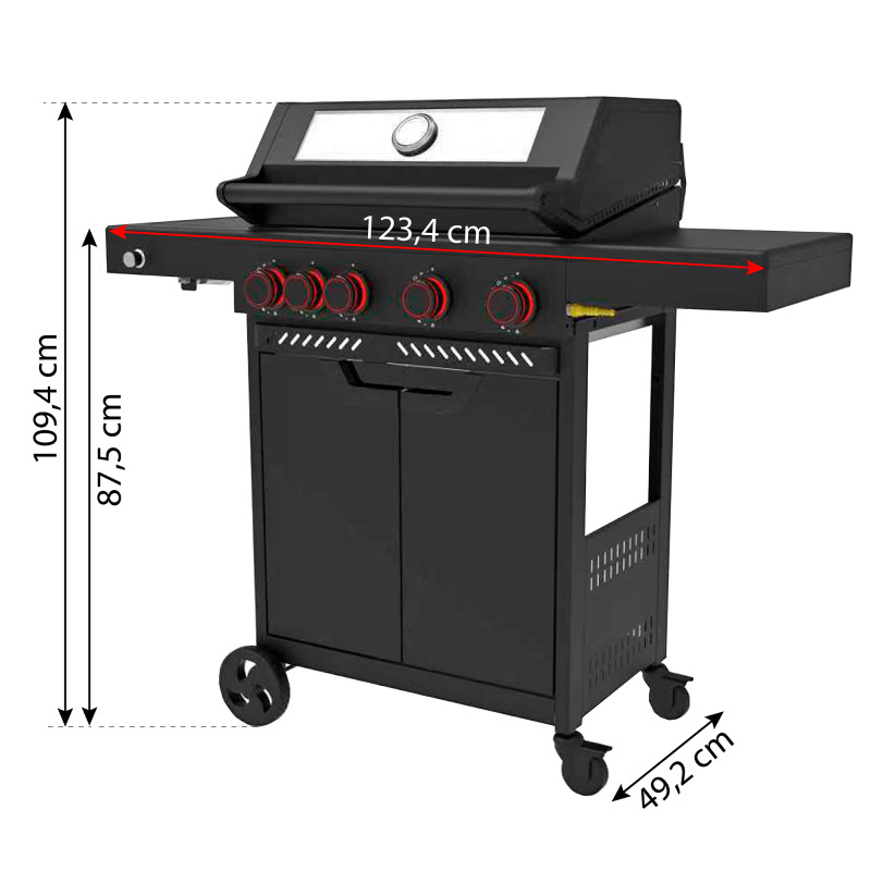 Grill gazowy HEATWAVE 4+1 LED żeliwny ruszt 13.7kW ogrodowy 123,4×49,2×109,4 cm