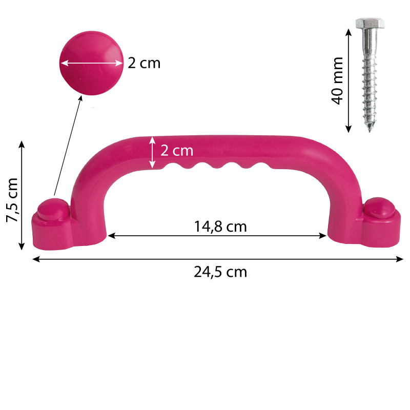 Uchwyty Różowe 2 sztuki do domków drewnianych na plac zabaw do wspinaczki 245 mm