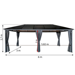 Pawilon ogrodowy z zasłonami 3x6 Altana pergola z poliwęglanowym dachem 18mkw