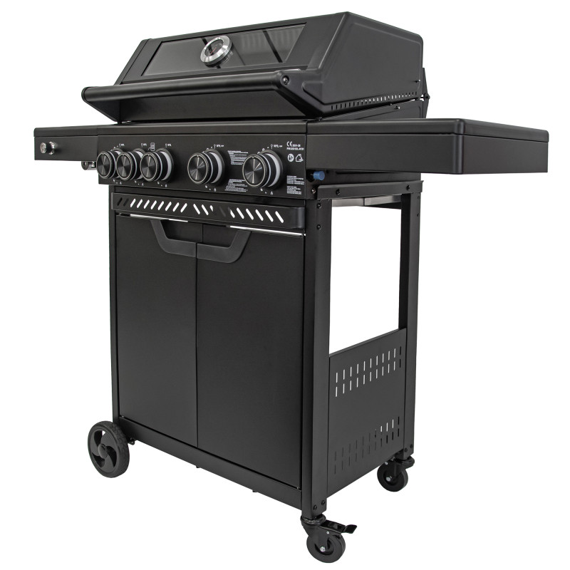 Grill gazowy HEATWAVE 4+1 LED żeliwny ruszt 13.7kW ogrodowy 123,4×49,2×109,4 cm