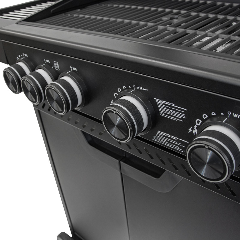 Grill gazowy HEATWAVE 4+1 LED żeliwny ruszt 13.7kW ogrodowy 123,4×49,2×109,4 cm