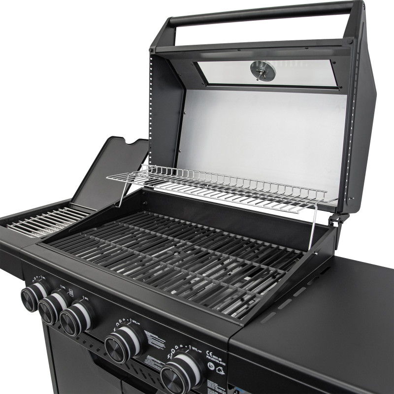 Grill gazowy HEATWAVE 4+1 LED żeliwny ruszt 13.7kW ogrodowy 123,4×49,2×109,4 cm