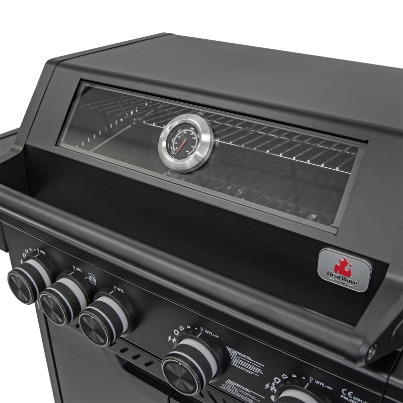 Grill gazowy HEATWAVE 4+1 LED żeliwny ruszt 13.7kW ogrodowy 123,4×49,2×109,4 cm