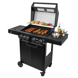 Grill gazowy HEATWAVE 4+1 LED żeliwny ruszt 13.7kW ogrodowy 123,4×49,2×109,4 cm