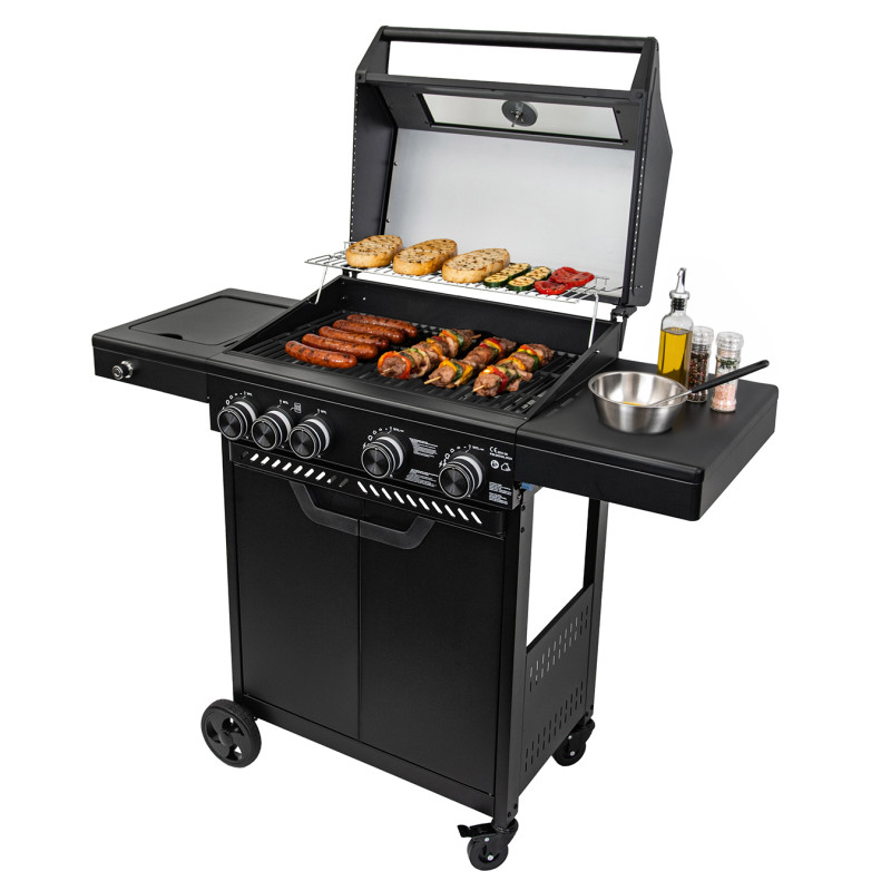 Grill gazowy HEATWAVE 4+1 LED żeliwny ruszt 13.7kW ogrodowy 123,4×49,2×109,4 cm