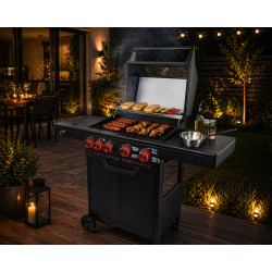 Grill gazowy HEATWAVE 4+1 LED żeliwny ruszt 13.7kW ogrodowy 123,4×49,2×109,4 cm