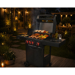 Grill gazowy HEATWAVE 3+1 LED żeliwny ruszt 11.9kW ogrodowy 113,4×49,2×109,4 cm