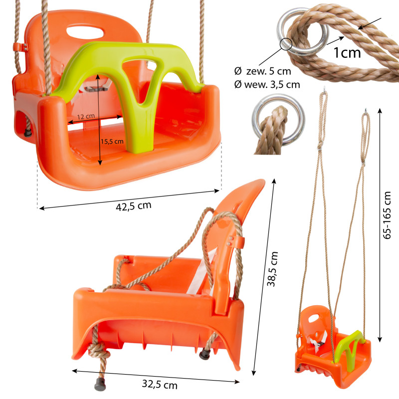 Huśtawka BRIZO 3w1 pomarańczowo-limonkowe siedzisko kubełkowe