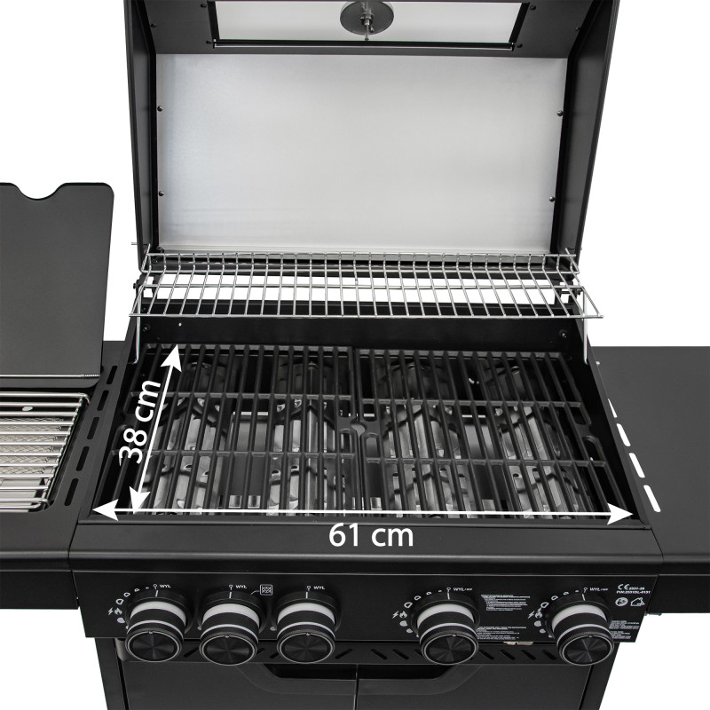 Grill gazowy HEATWAVE 4+1 LED żeliwny ruszt 13.7kW ogrodowy 123,4×49,2×109,4 cm
