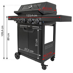 Grill gazowy HEATWAVE 4+1 LED żeliwny ruszt 13.7kW ogrodowy 123,4×49,2×109,4 cm