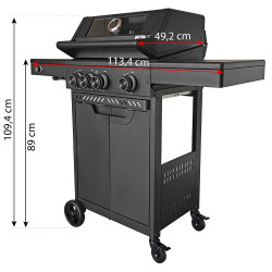 Grill gazowy HEATWAVE 3+1 LED żeliwny ruszt 11.9kW ogrodowy 113,4×49,2×109,4 cm