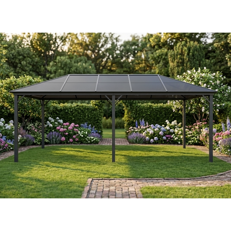 Pawilon ogrodowy 3x6 Altana pergola szara z poliwęglanowym dachem 18mkw