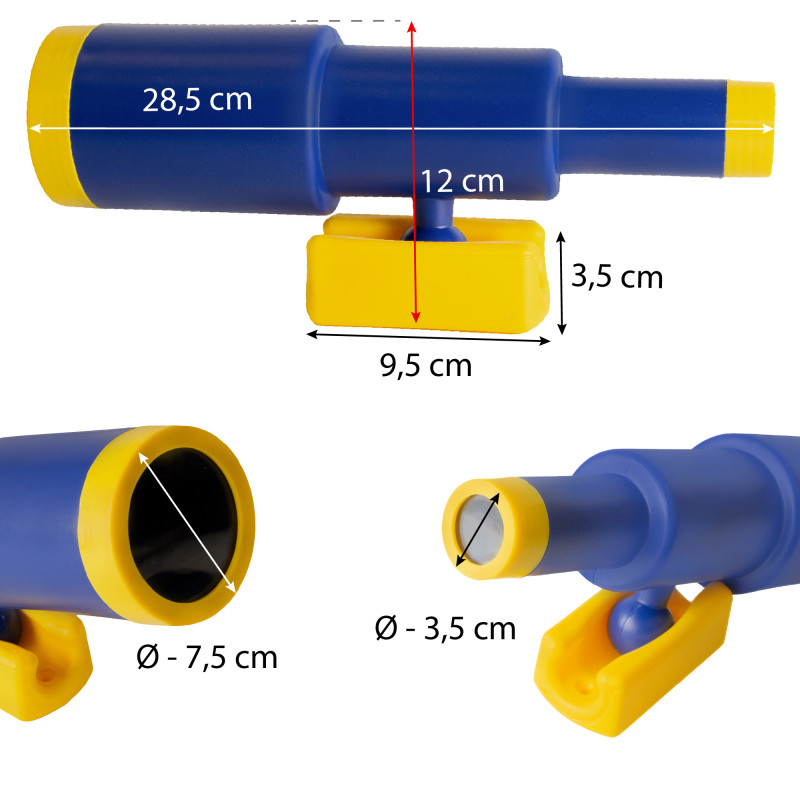 Teleskop granatowo-żółty dla dzieci 28,5 cm na plac zabaw