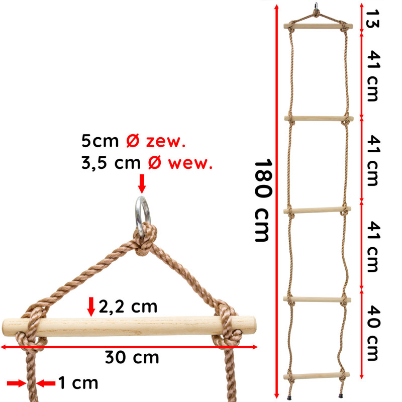 Drabinka linowa 5 szczebli 1 pkt zawieszenia na place zabaw