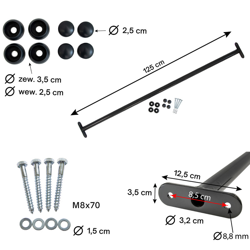 Metalowy drążek na plac zabaw 125 cm antracytowy