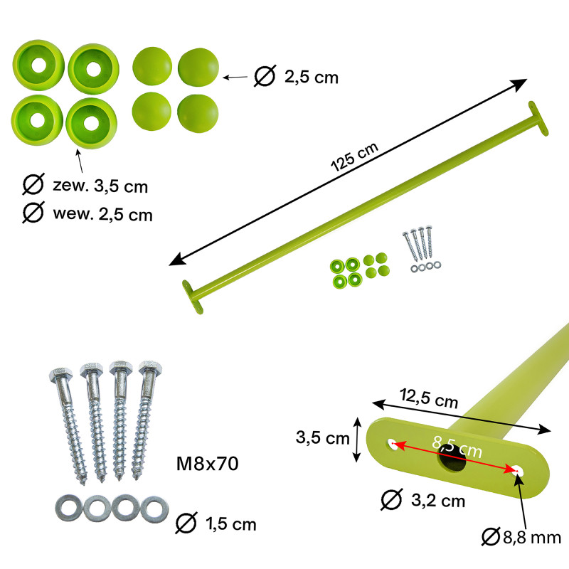 Metalowy drążek na plac zabaw 125 cm limonkowy