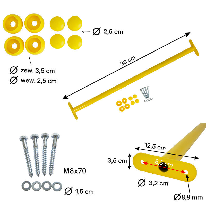 Metalowy drążek na plac zabaw 90 cm żółty