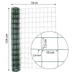 Siatka zgrzewana zielona PCV 1,25x10m ogrodzenie 75x100mm