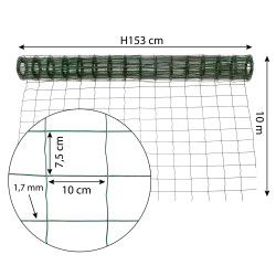 Siatka zgrzewana zielona PCV 1,5x10m ogrodzenie 75x100mm