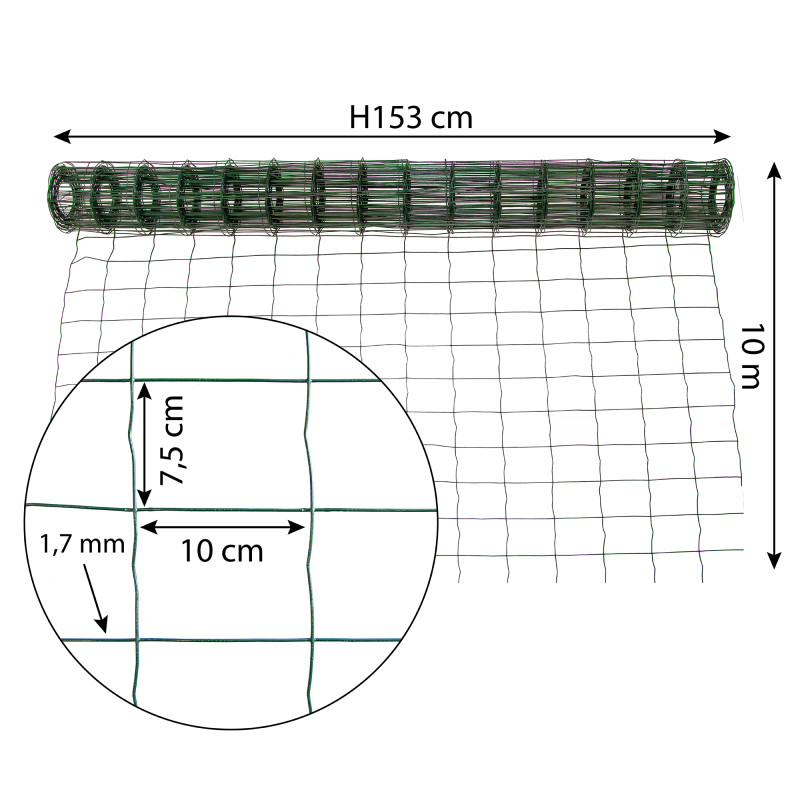 Siatka zgrzewana zielona PCV 1,5x10m ogrodzenie 75x100mm
